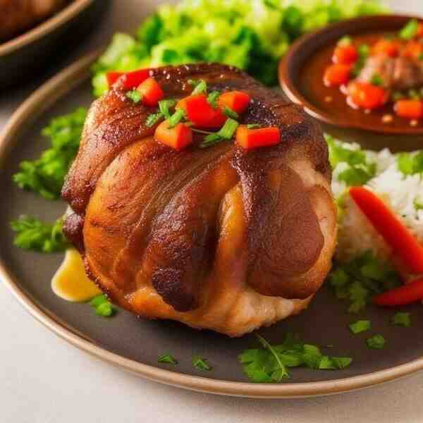 Свиная рулька фаршированная рисом и овощами